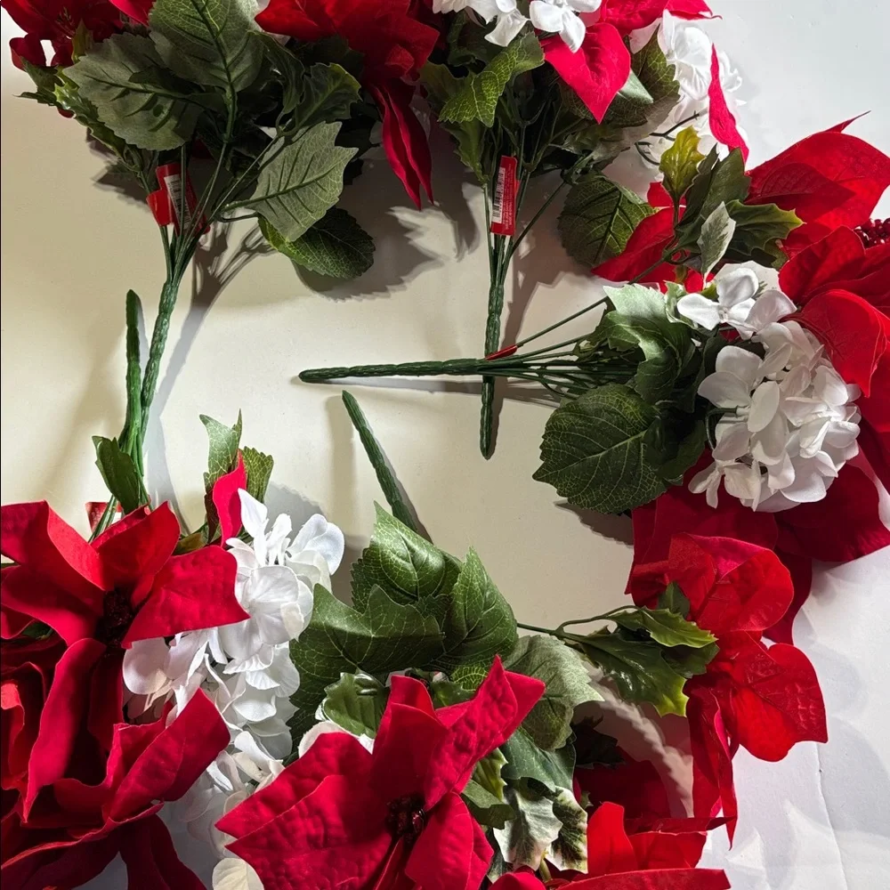 Poinsettia Bushes White Hydrangeas Holiday Red Poinsettia & Berry Set of 5